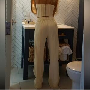 Yllw the Label Wide Leg High-Rise Lounge Pants in Beige
